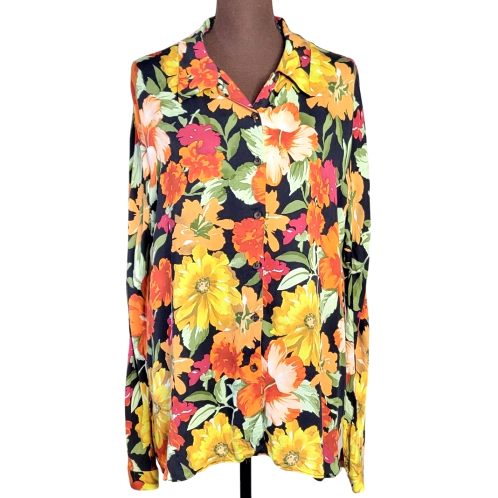 Zara TRF Collection Women Shirt Size XL‎ Multicolor Flower  Button Up